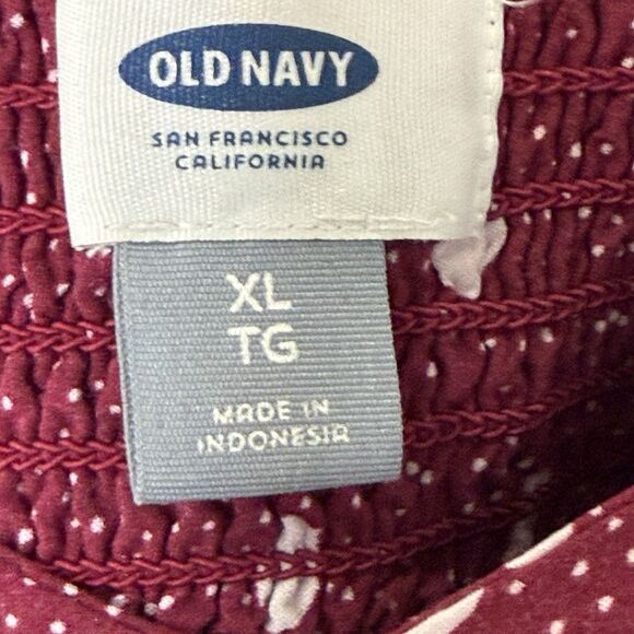 OLD NAVY Size XL Burgundy White Polka Dot Cami Fit & Flare Smocked Back Dress - Picture 3 of 16